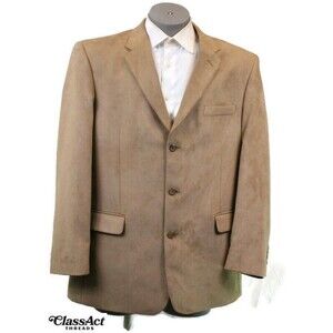 Stafford Blazer Mens Brown Faux Suede Sport Coat Preppy Classic Polyester 46L
